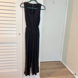 Black Linen Open Back Wide Leg Jumpsuit- Size XS